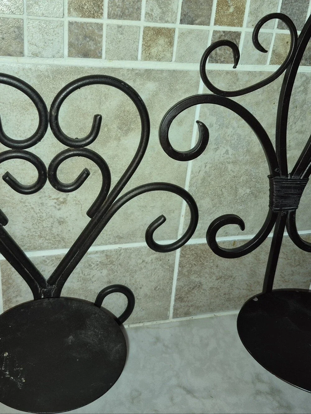 Pair of black Wrought Iron Scroll Candle Wall Sconces